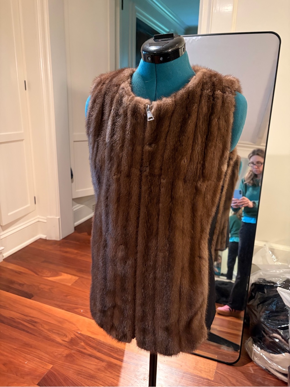 Real Brown Mink Fur Zip-Front Vest